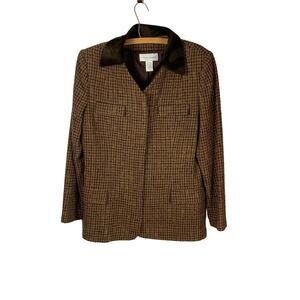 Casual Corner Brown Wool Blend Tweed Boxy Blazer w Removable Collar - Size 14